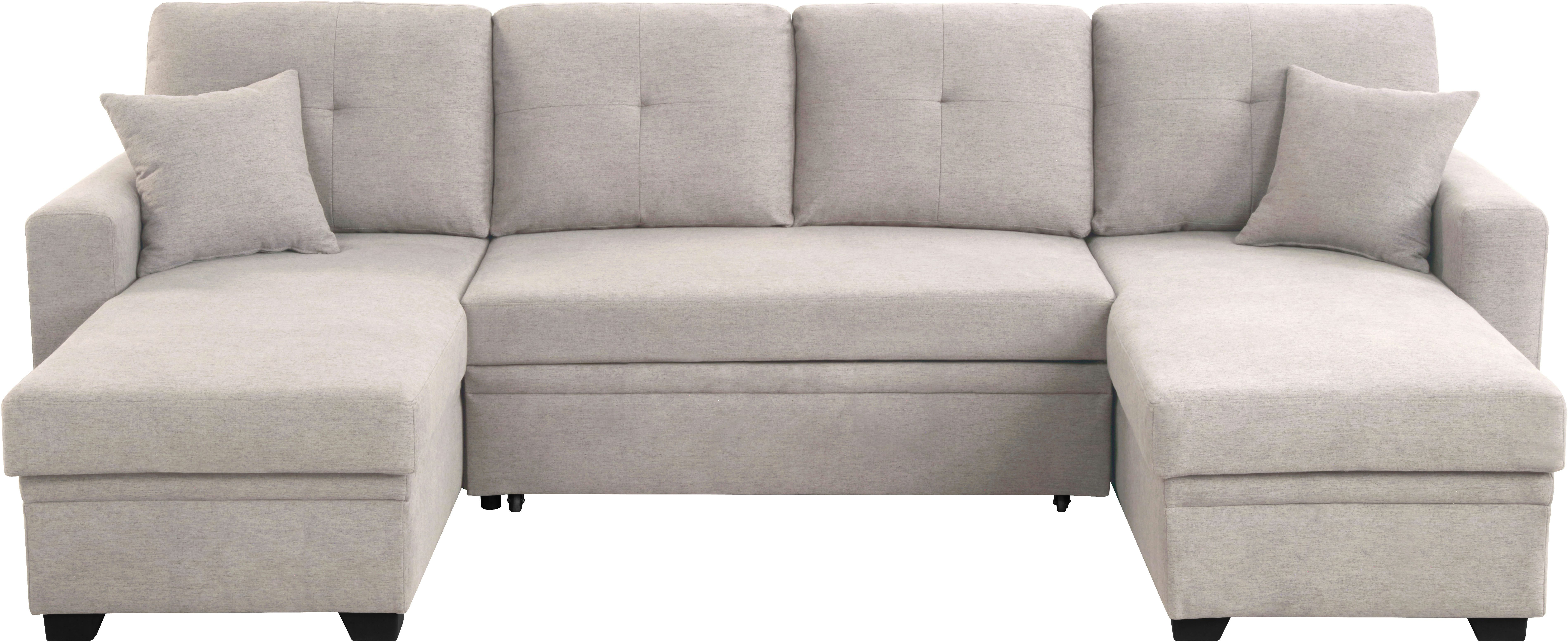 OTTO home Wohnlandschaft Gerrit U-Form, Br. 282 cm Couch, Liegefl. 125x215 cm, mit Schlaffunktion, 2 Bettkästen & 2 Zierkissen