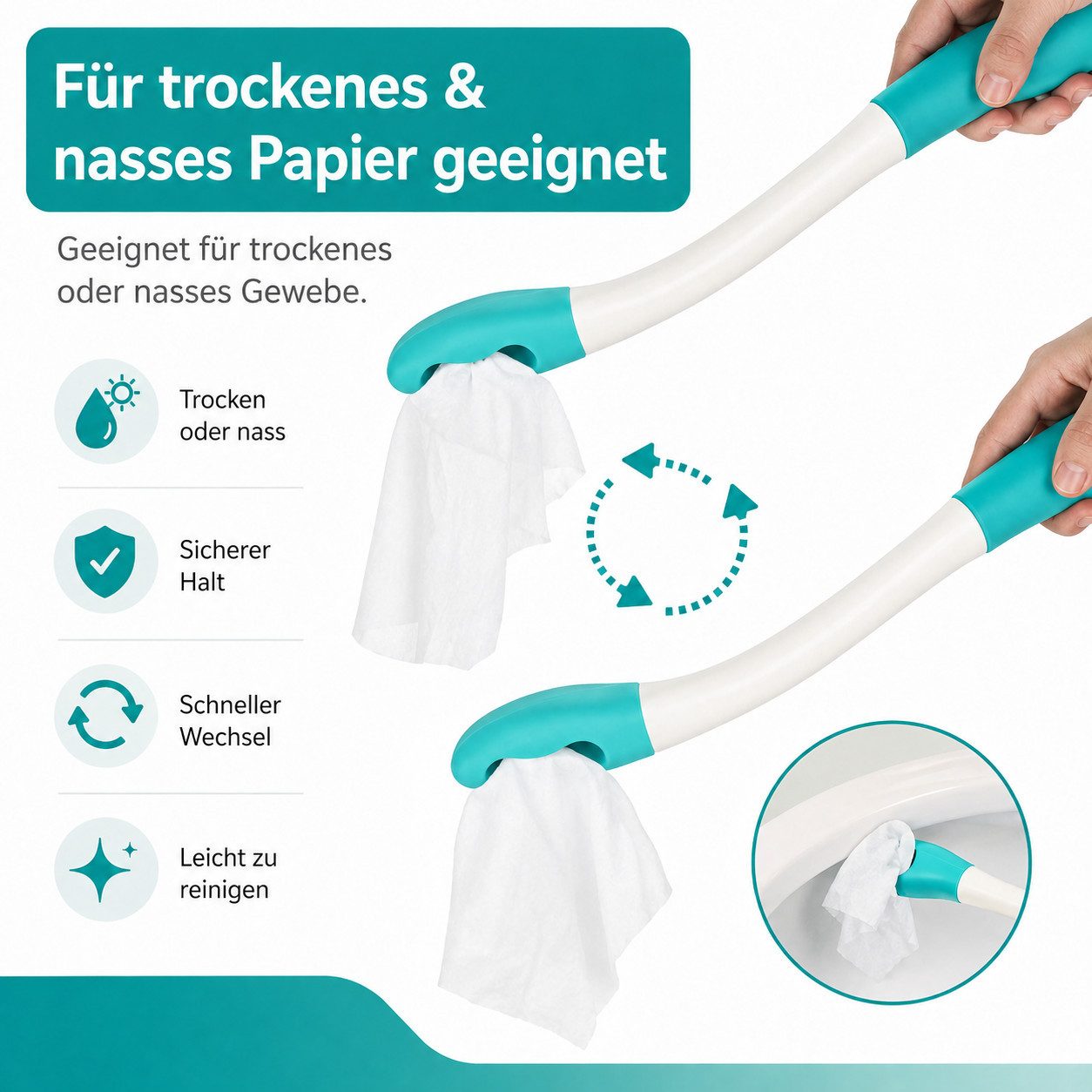 VEKROBOT Haltegriff Selbstreinigende Toilettenhilfe, hygienisch, komfortabel & diskret, Einfache Hilfsmittel zur Analhygiene – Bild 5 von 5