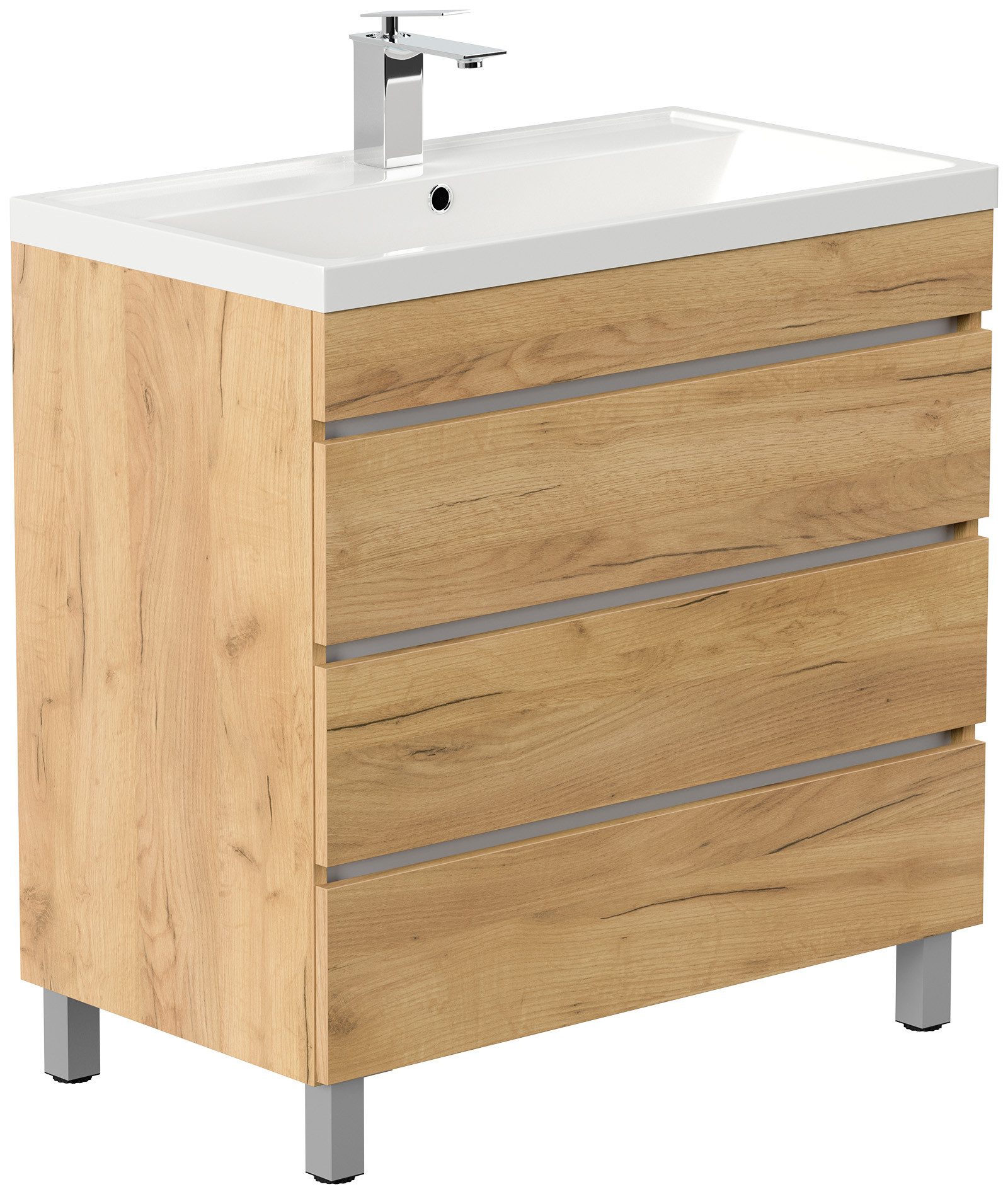 Magnolia Home Waschtisch Stand Badmöbel Via 80 SoftClose eiche gold mit drei grifflosen Schubla