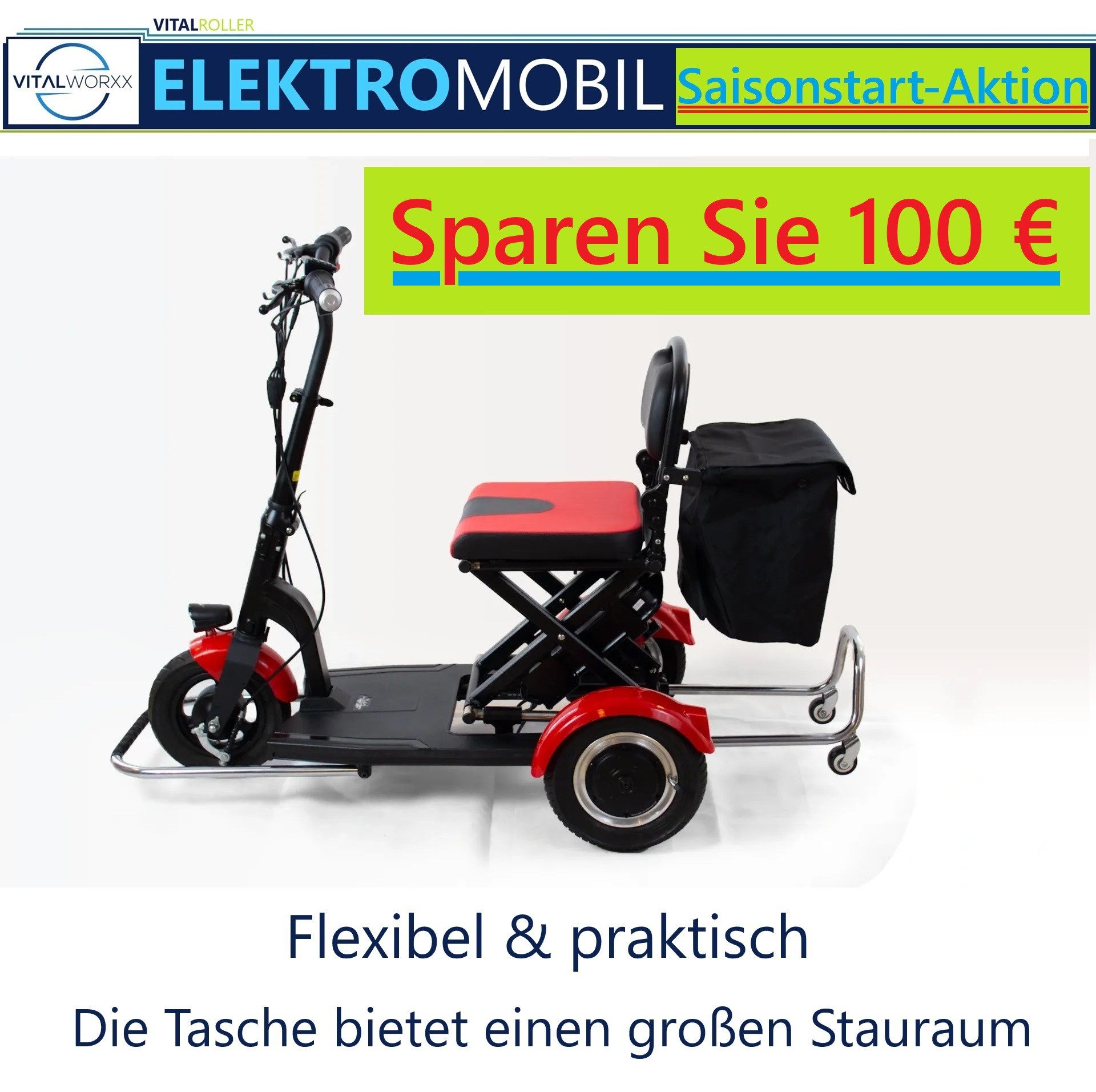 VITALWORXX Elektromobil VITALROLLER 6 km/h - Faltbar - leicht & kompakt - Reichweite bis 30 km