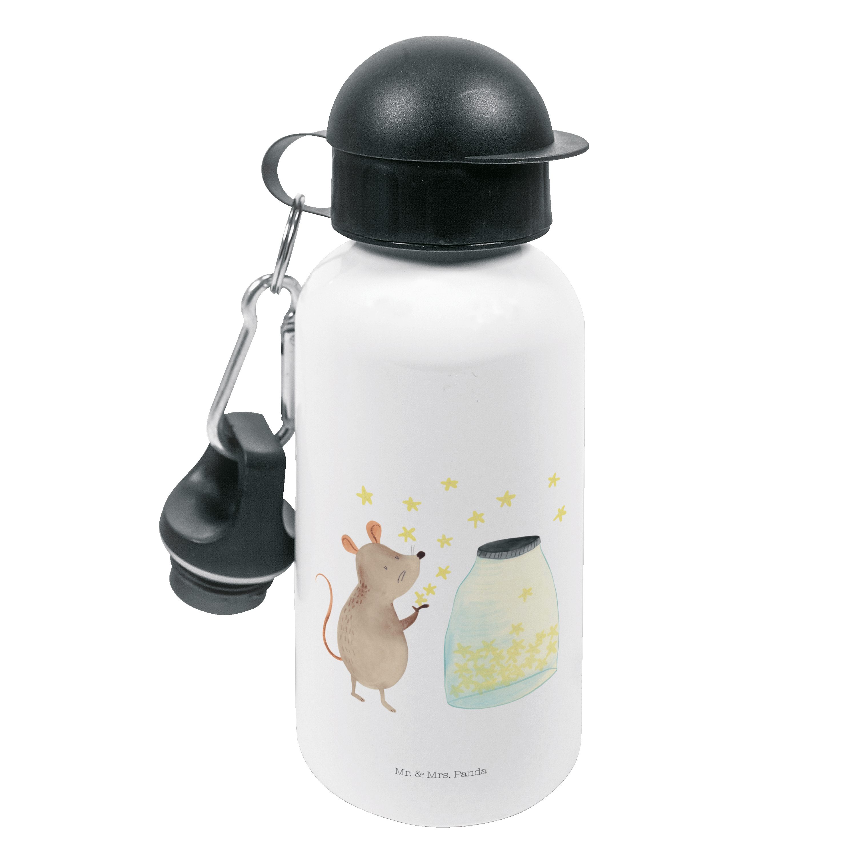 Mr. & Mrs. Panda Trinkflasche Maus Sterne - Weiß - Geschenk, erstes Kind, Kids, Mädchen, Tiermotive, Mundstück mit Deckel