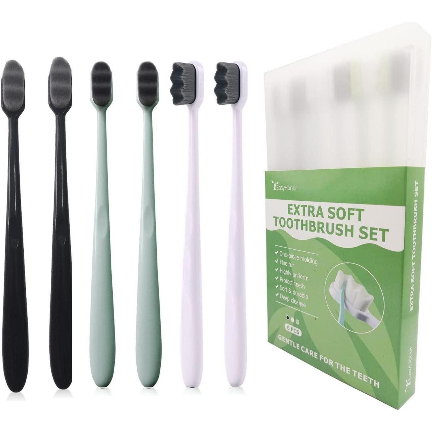 LuxusKollektion Zahnbürste Handzahnbürste Micro-Nano 20000 Borsten Grau 6er Pack