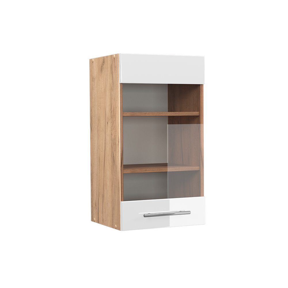 Vicco Glashängeschrank Fame-Line, Weiß Hochglanz/Goldkraft Eiche, günstig online kaufen