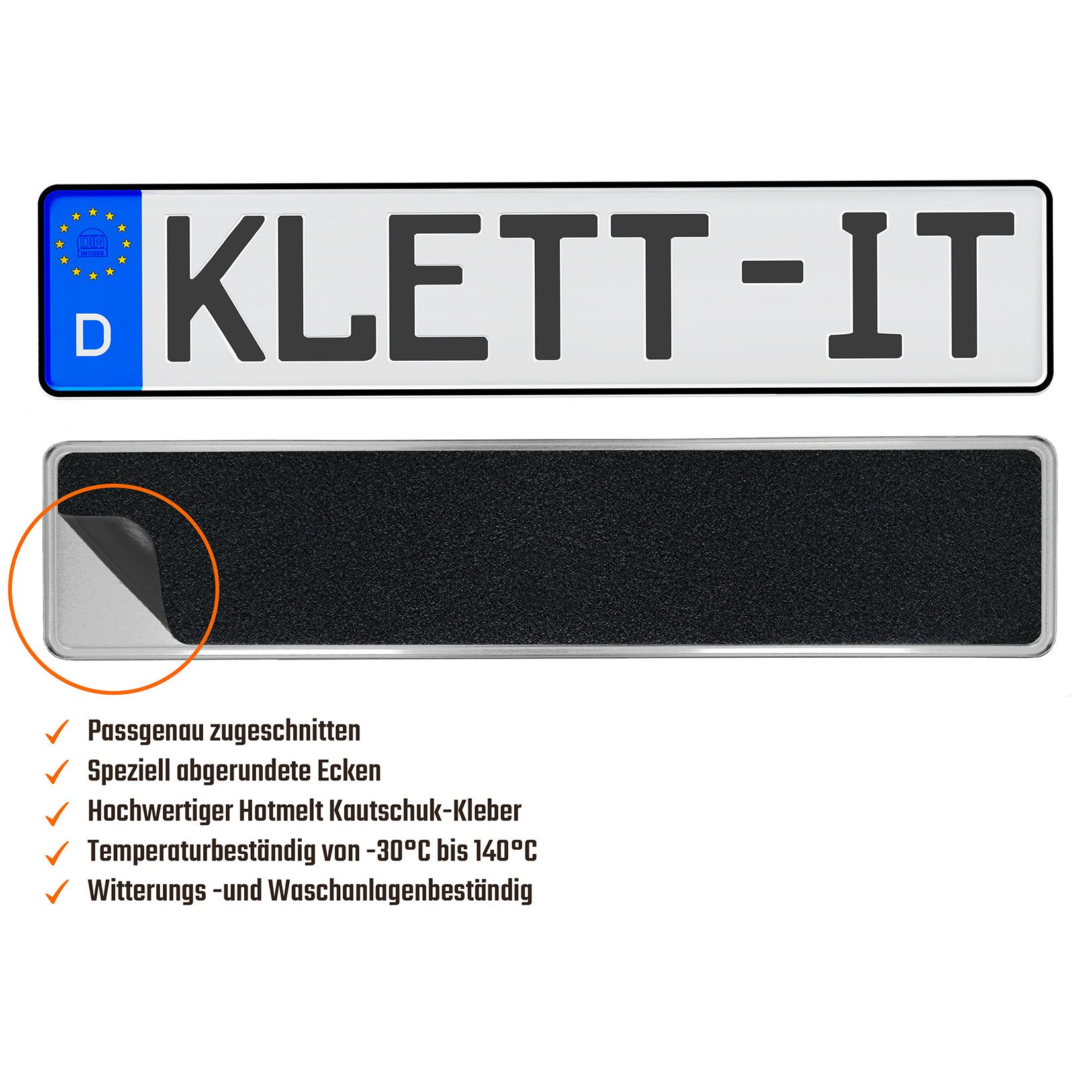 KLETT-IT Kennzeichenhalter für Auto rahmenlos Klett Original Klett-IT®, (2 Stück)