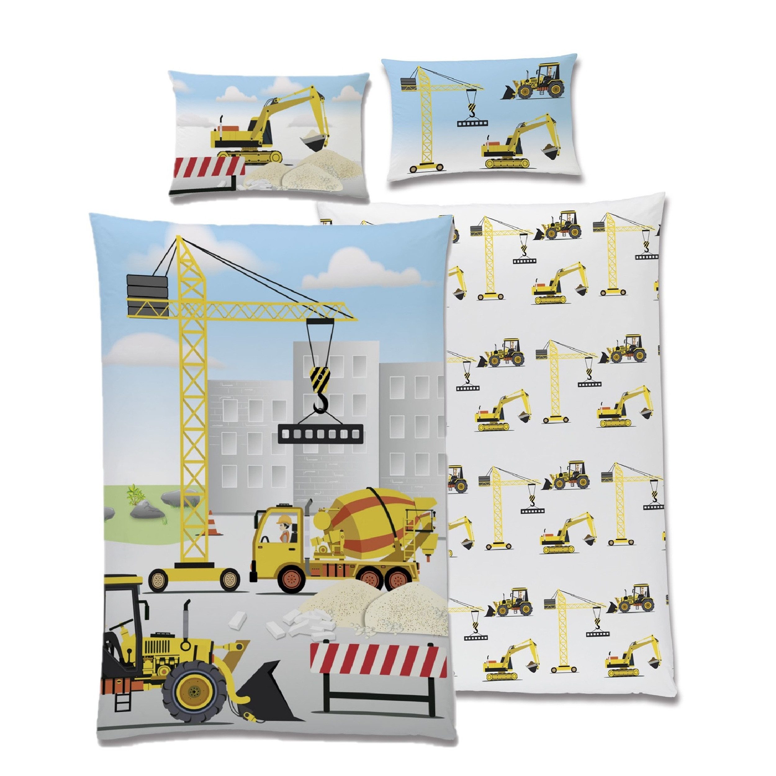 Familando Babybettwäsche mit hellem Motiv "Baustelle" 100x135 + 40x60 cm au günstig online kaufen