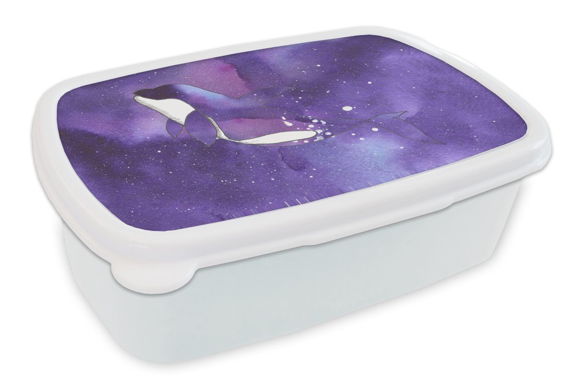 MuchoWow Lunchbox Tiere - Wal - Lila - Aquarell, Kunststoff, (2-tlg), Brotbox für Kinder und Erwachsene, Brotdose, für Jungs und Mädchen weiß