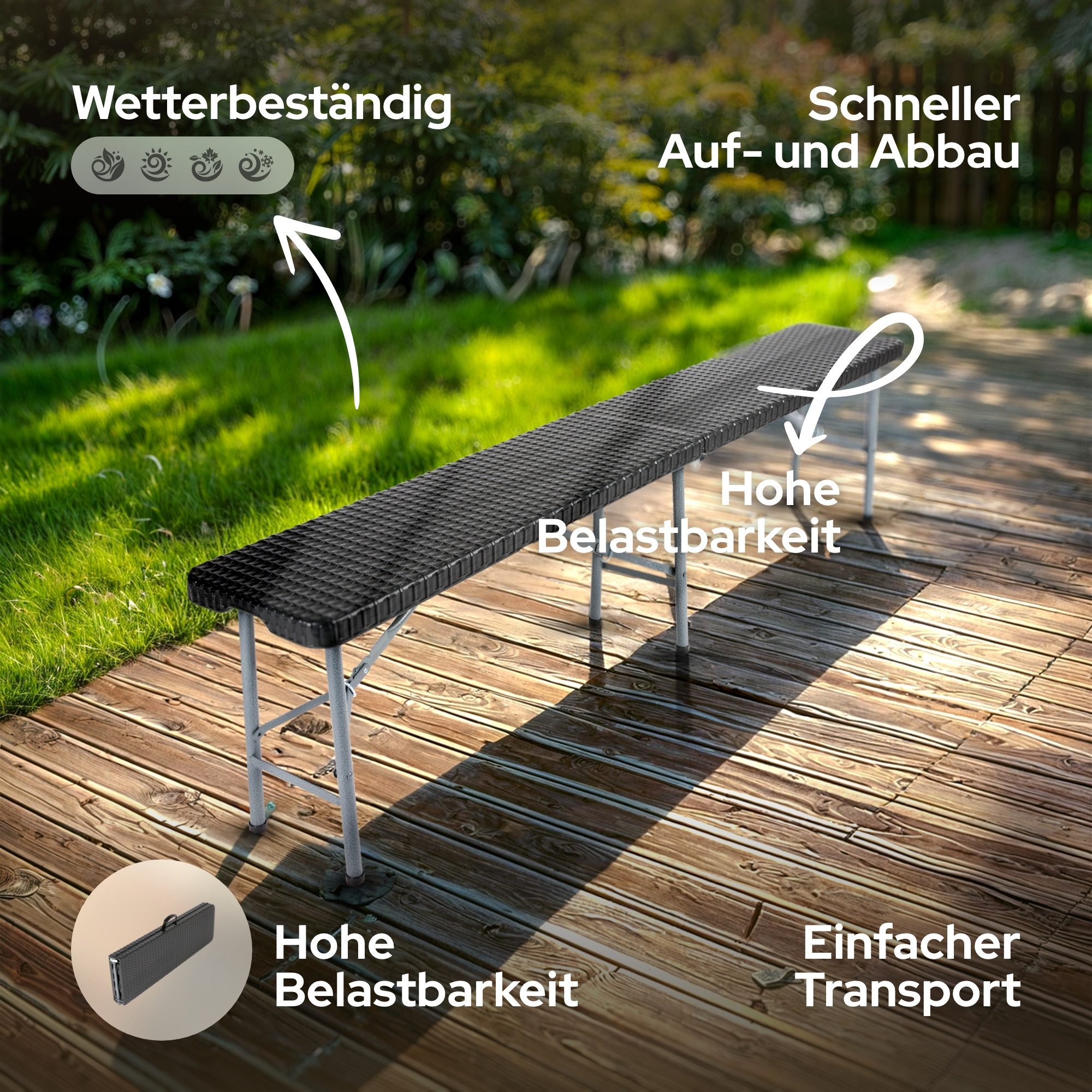 Arebos Bierzeltgarnitur 2x Bierbank Faltbank Klappbar I Tragegriff, 183 x 28 x 43 cm, Tragkraft max. 150 kg (je Bank)