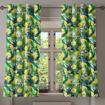 Gardine Dekorative 2-Panel-Fenstervorhänge für Schlafzimmer Wohnzimmer, Abakuhaus, Dschungel Exotische Pflanzen Green Leaf