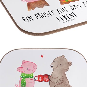 Mr. & Mrs. Panda Getränkeuntersetzer Glühschwein Sause - Weiß - Geschenk, Weihnachten, Bierdeckel, Nikolau, 1-tlg., Glänzende Oberfläche