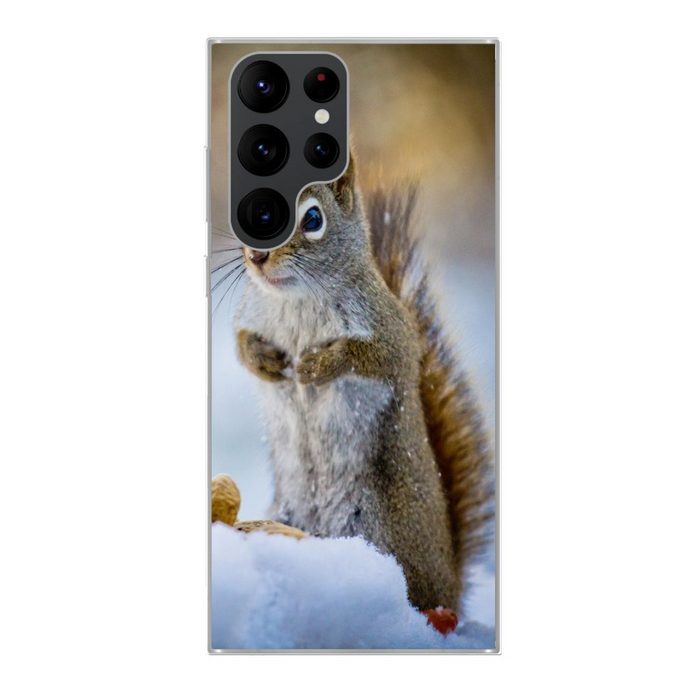 MuchoWow Handyhülle Eichhörnchen - Nüsse - Schnee - Winter - Nagetiere - Jahreszeiten Phone Case Handyhülle Samsung Galaxy S22 Ultra Silikon Schutzhülle