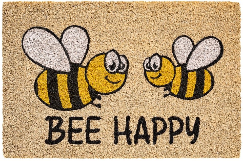 Fußmatte Kokosmatte Bienen & Bee Happy 40x60 cm, matches21 HOME & HOBBY,  rechteckig, Höhe: 15 mm