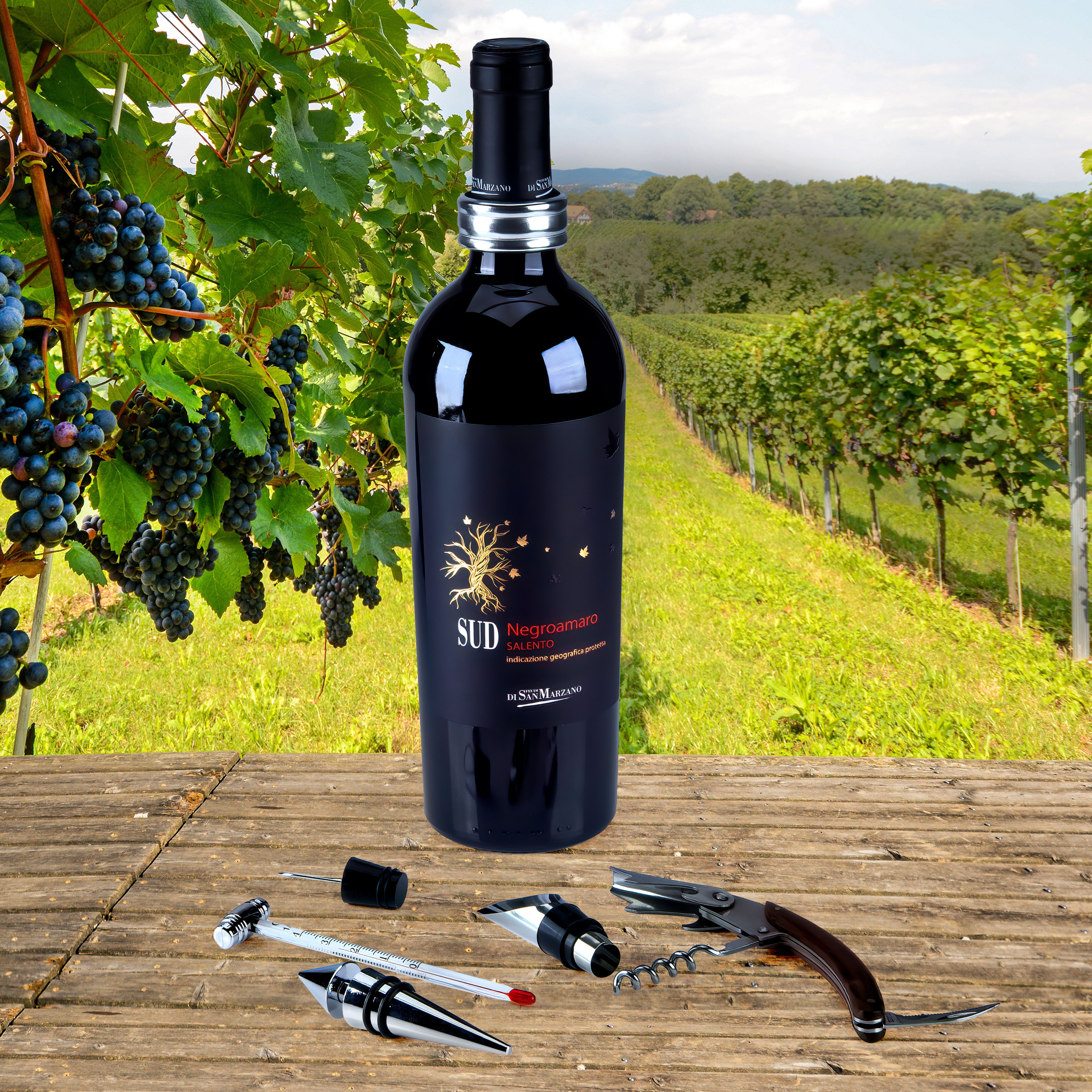 Goods+Gadgets Weinkiste GOODS+GADGETS Sommelier Weinset Geschenk Set–6-teiliges Wein Zubehör (Holzbox für eine Weinflasche, Weingeschenk Set mit Zubehör), 6-tei – Bild 3 von 5