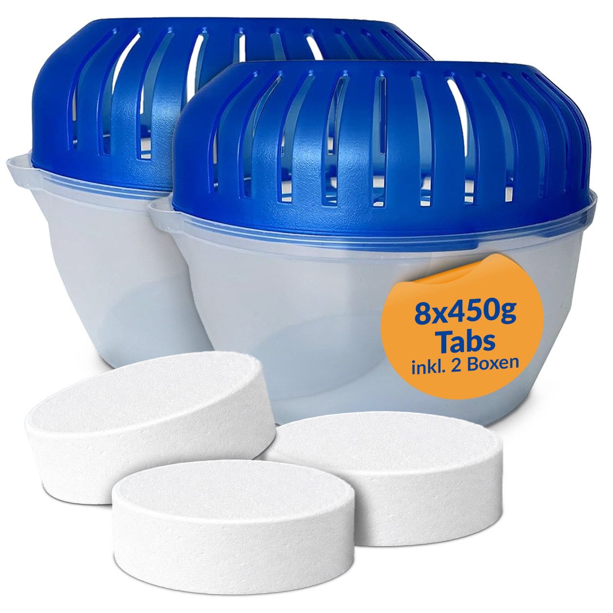 BlueCraft Luftentfeuchter Luftentfeuchter Tabs Nachfüllpack 8x 450g mit 2x Raumentfeuchter Box, für Raumentfeuchter ab 400g ohne Duft Nachfüllpackung