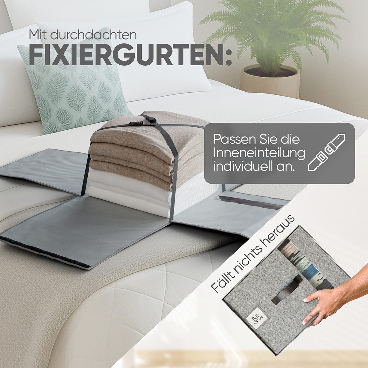 Björn&Schiller Aufbewahrungsbox Organizer für Kleidung, Bettwäsche und Heimtextilien mit Sichtfenster (3 St., 3er-Set), 37L – Bild 4 von 5