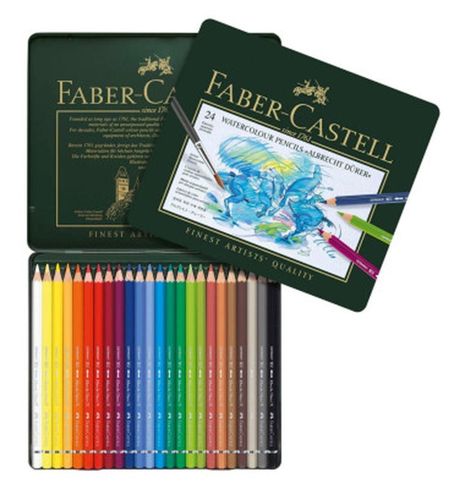 Faber-Castell Buntstift 24 Albrecht Dürer Watercolour Pencils Aquarellstifte Metalletui, (Stifte-Set, 25-tlg), wasservermalbar, Sekuralverleimung