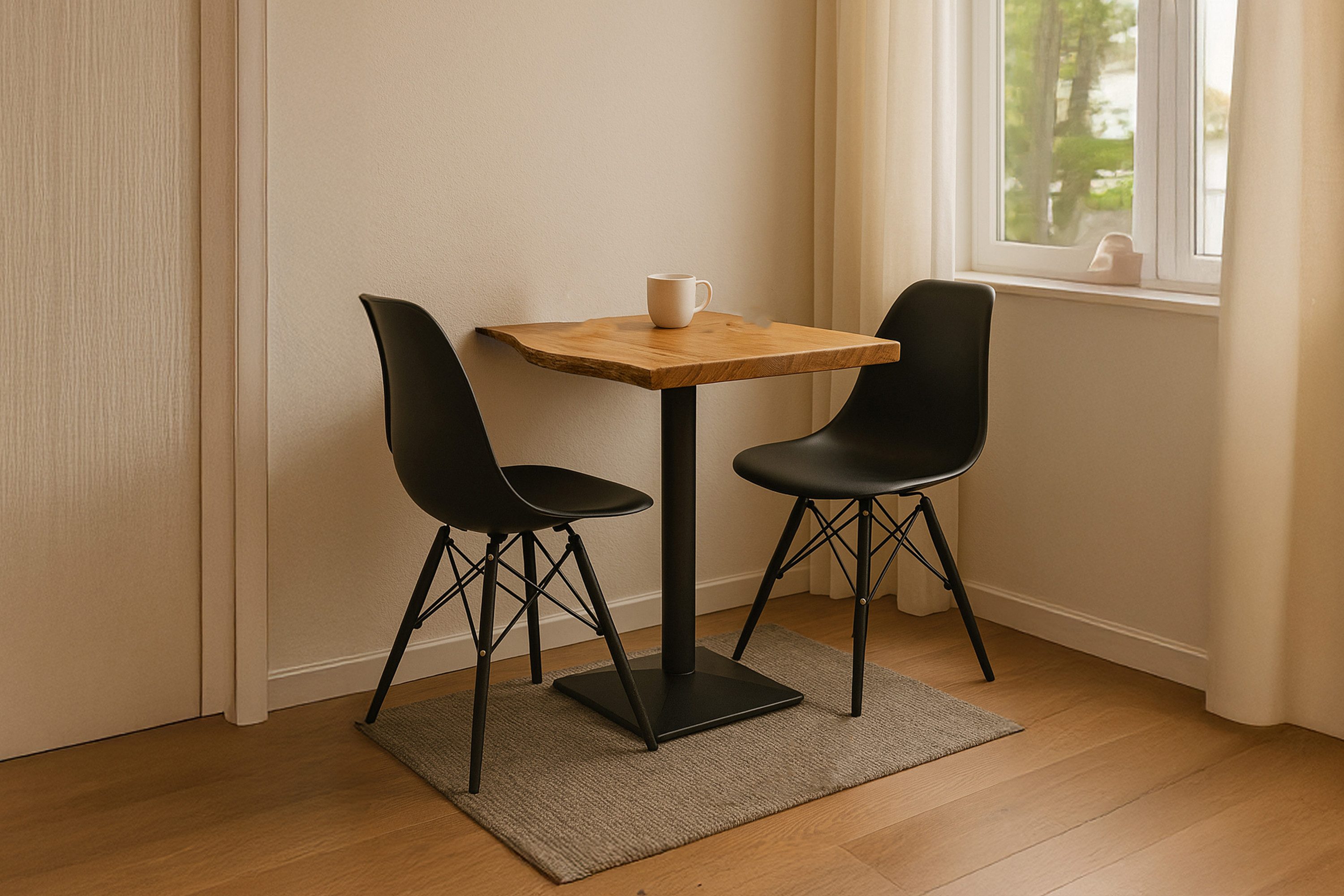 SAM® Essgruppe Ingmar, massives Akazien- oder Mangoholz, Baumkante, Säulengestell aus Metall