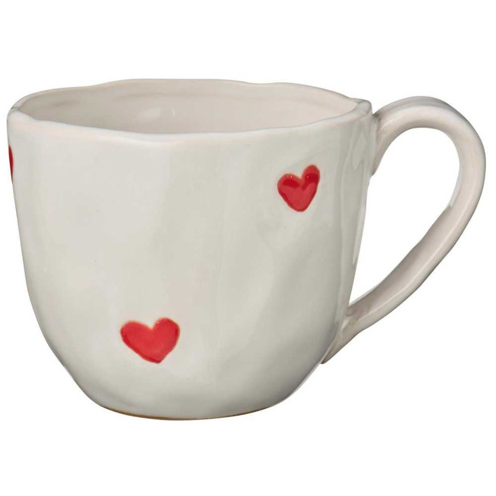 Ib Laursen Becher IB Laursen Becher Rote HERZEN Keramik Tasse mit Henkel Weiß 350 ml