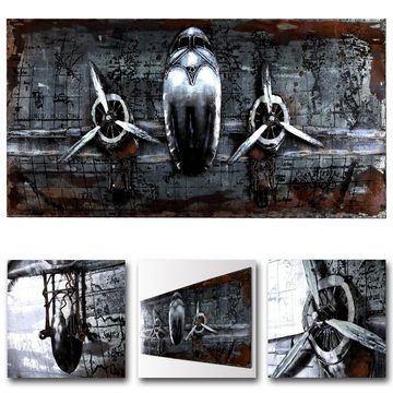 Home4Living Metallbild Wandbild Unikat Relief hangefertigt Bild B=120cm, Flugzeug, 3D Effekt