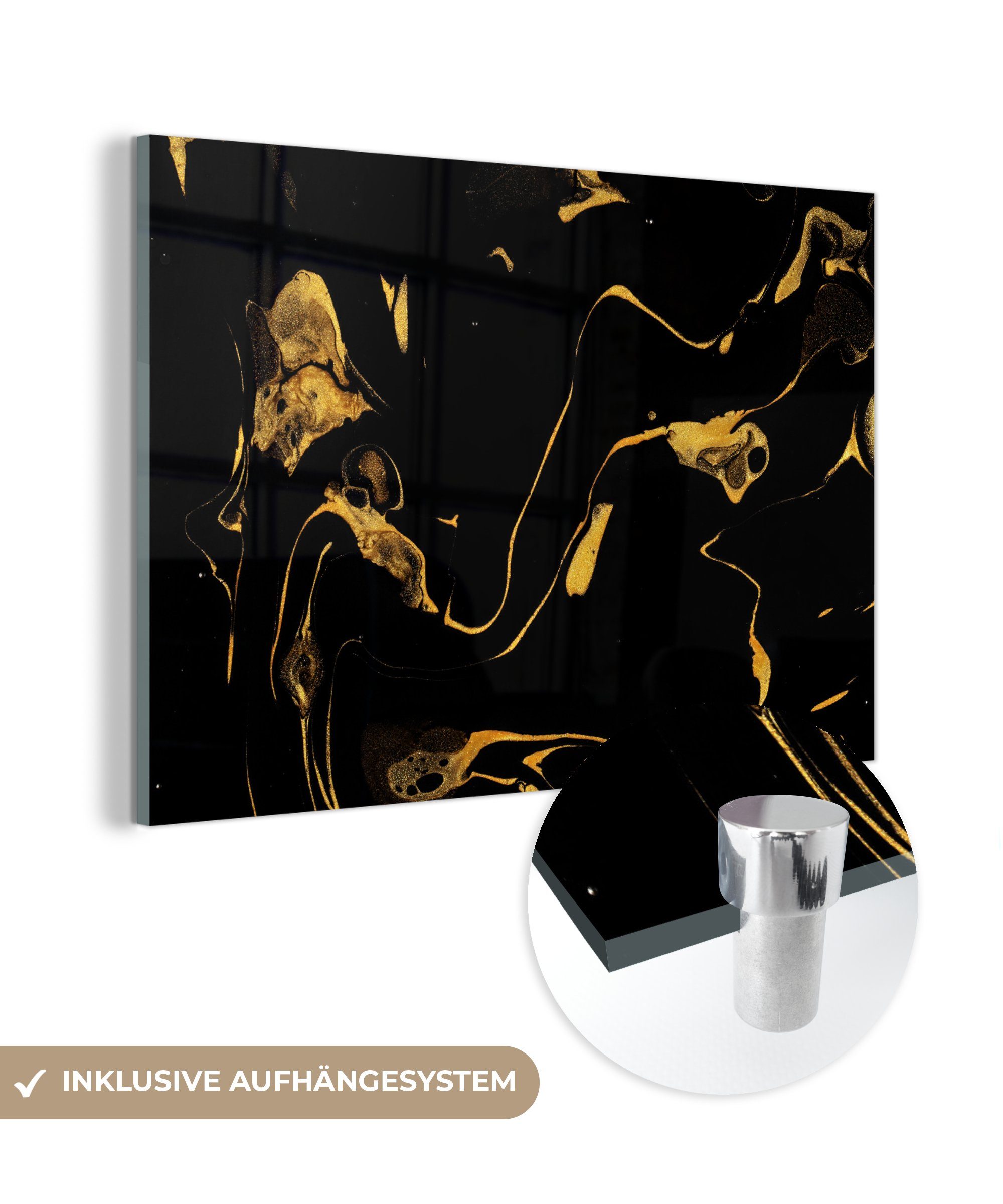 St), - auf auf Glas - Acrylglasbild - Gold Bilder Glasbilder MuchoWow Wanddekoration Foto - Glas Wandbild - (1 Schwarz, Muster