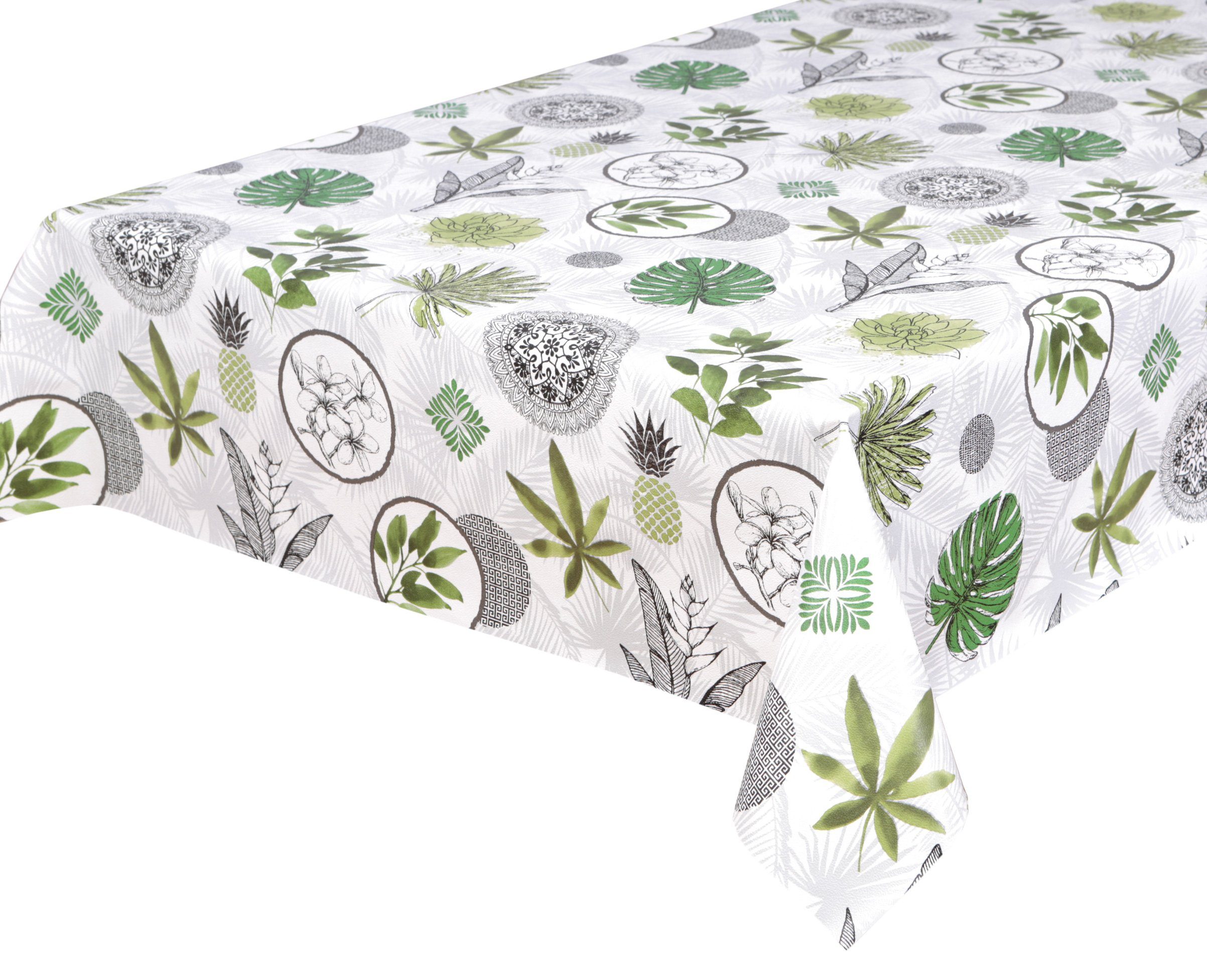 Beautex Tischdecke Wachstuchtischdecke, Blätter weiß, abwischbar Wachstuch Garten (1-tlg)