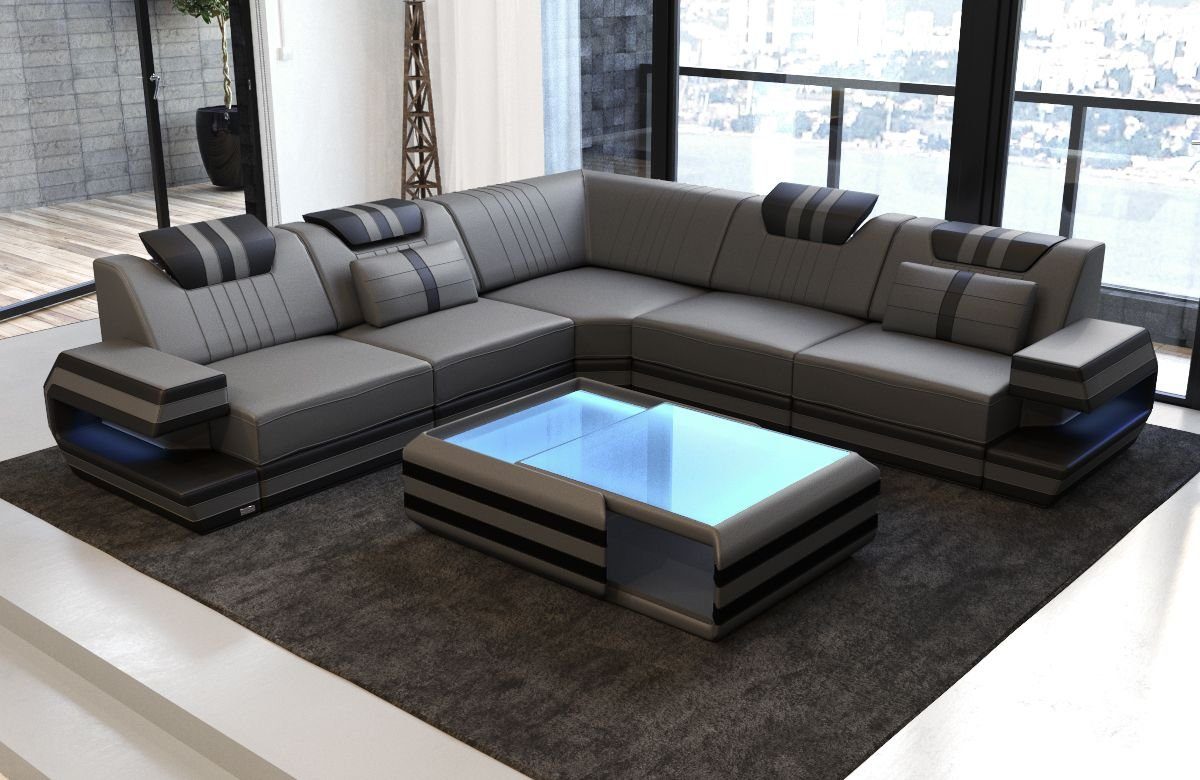 Sofa Dreams Ecksofa Ragusa - L Form Ledersofa, Couch, mit LED, Designersofa