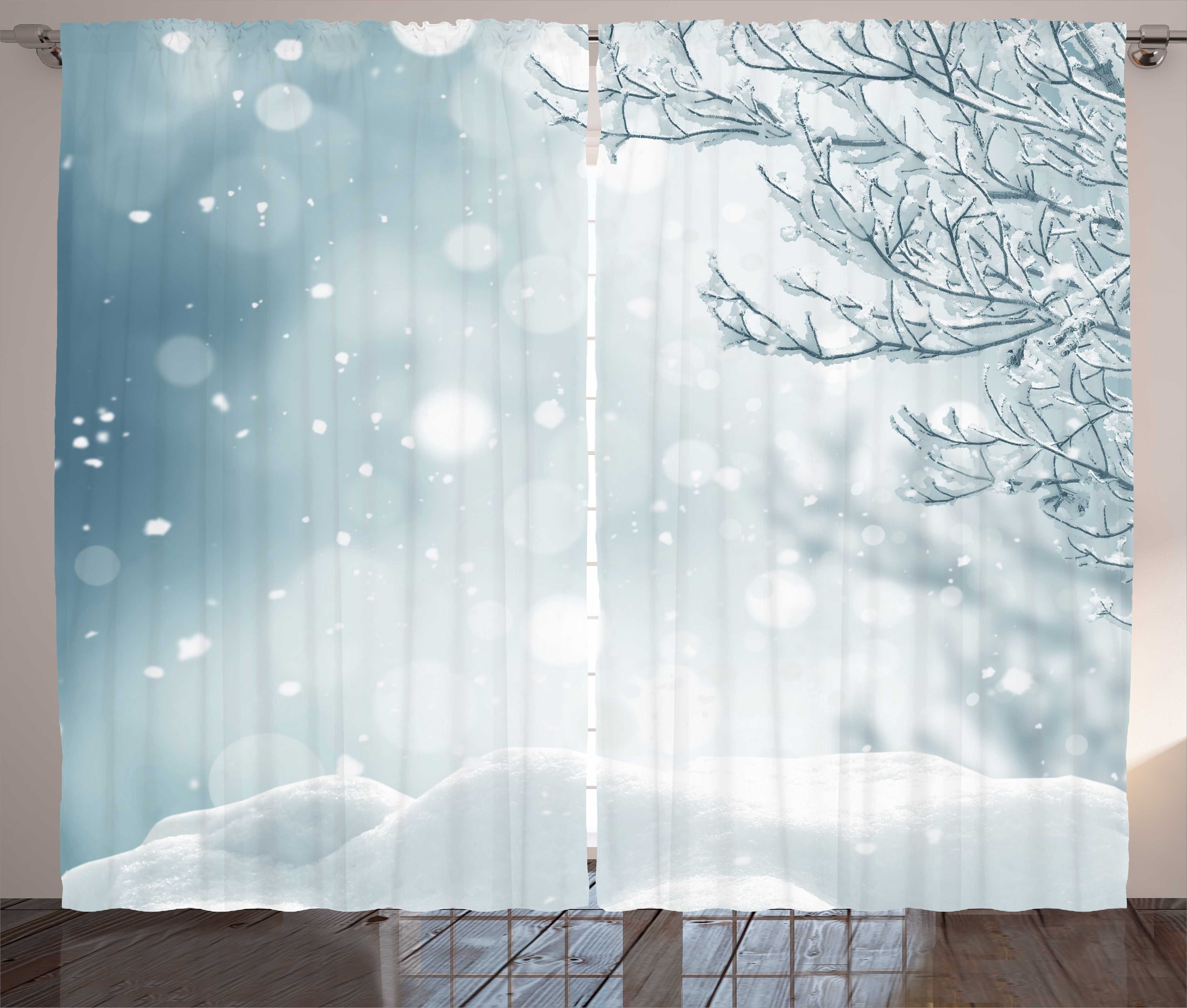 Gardine Schlafzimmer Kräuselband Vorhang mit Schlaufen und Haken, Abakuhaus, Winter Weihnachtszeit-Schnee