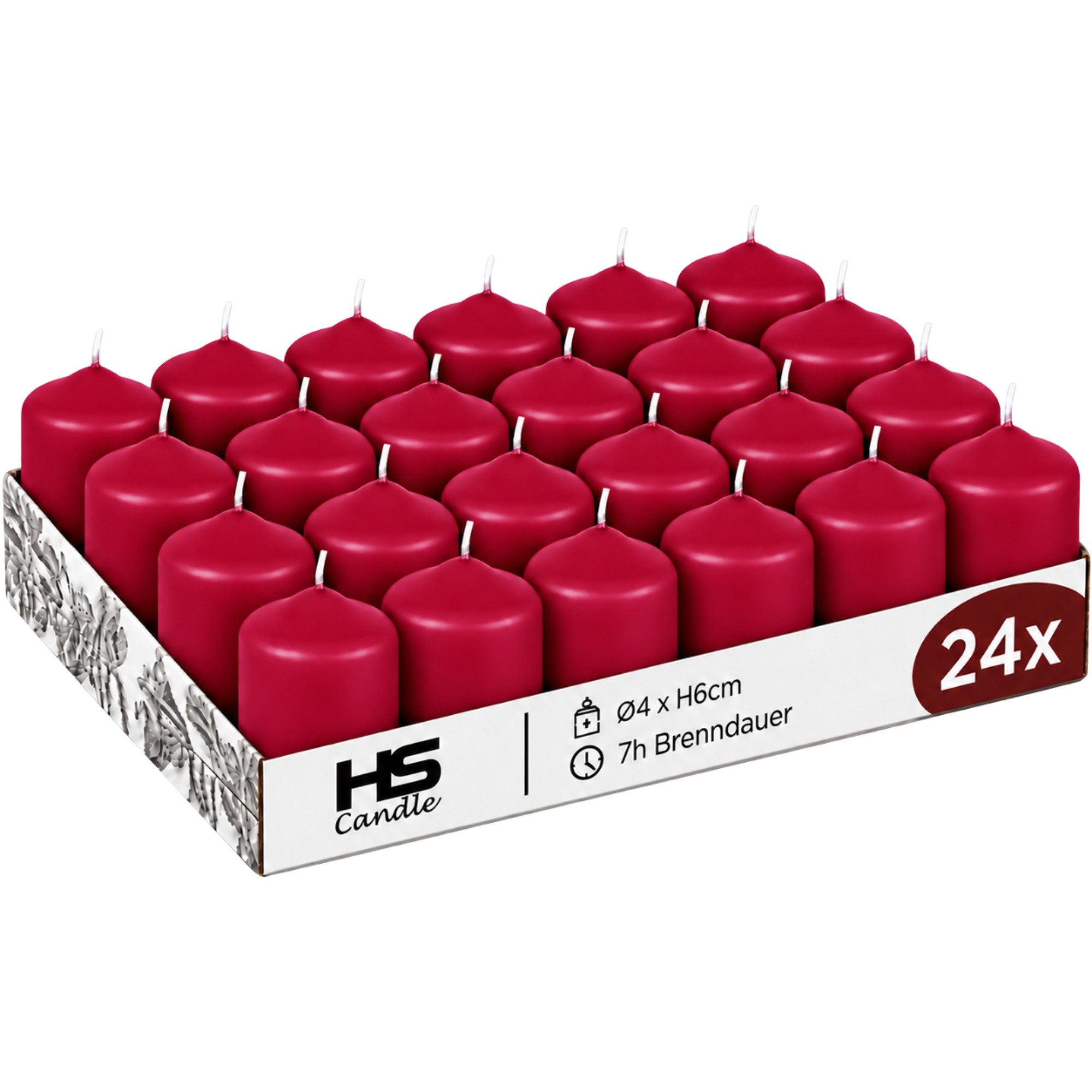 HS Candle Stumpenkerze Set kompakt und unparfümiert, Ø4cm x H6 cm (24-tlg., Dekolicht), bis zu 7h Brenndauer je Kerze, Wachsmischung, Made in EU