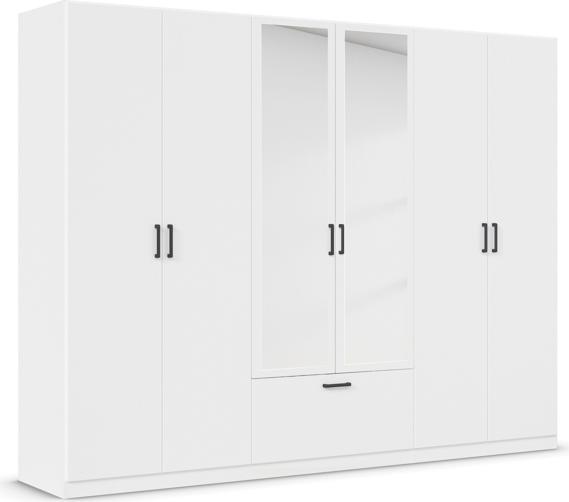 rauch Drehtürenschrank Kleiderschrank Schrank Garderobe Wäscheschrank BARI mit Spiegel mit Schubasten mittig, moderner Griff in Graumetallic MADE IN GERMANY