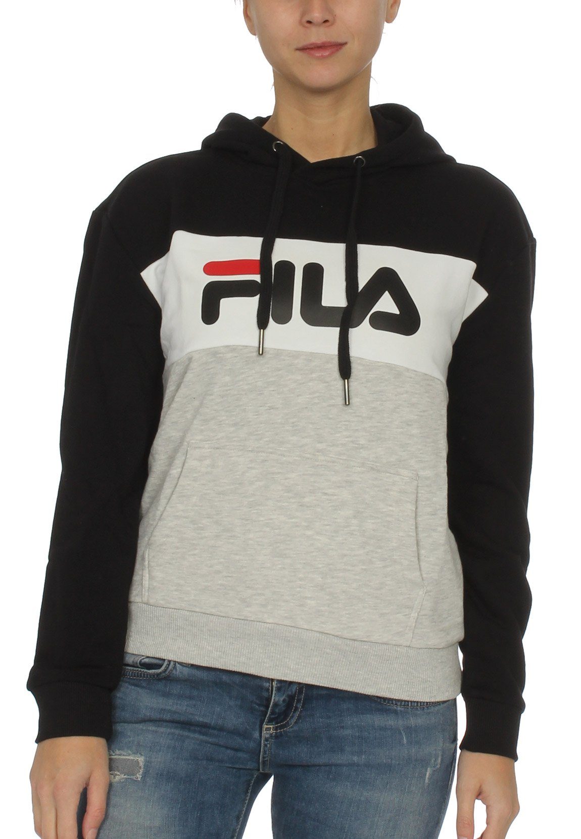 Fila Kapuzensweatshirt Fila Kapuzenpullover Damen LORI HOODY 687042 I85 Light Grey Melange Black Bright White