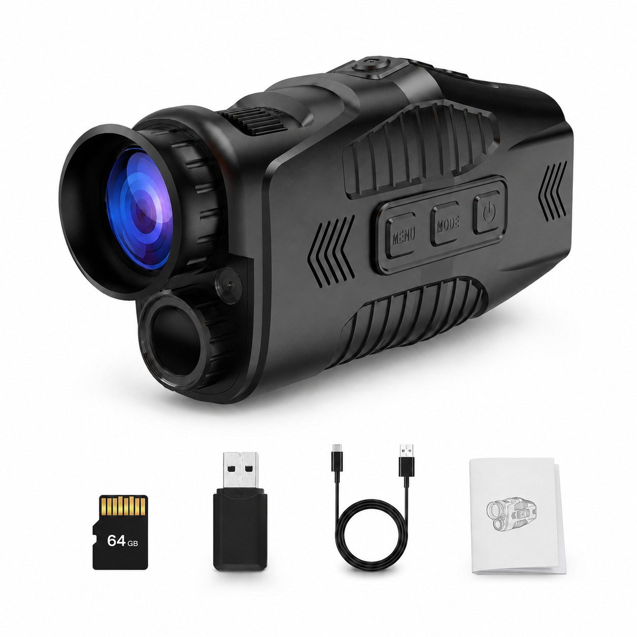 Tekoo Nachtsichtgerät Digitales Nachtsichtgerät Monokular Infrarot mit Kamera & 64GB SD, Sichtweite bis 800m bei Nacht, inkl. 64GB Speicherkarte & Kartenleser