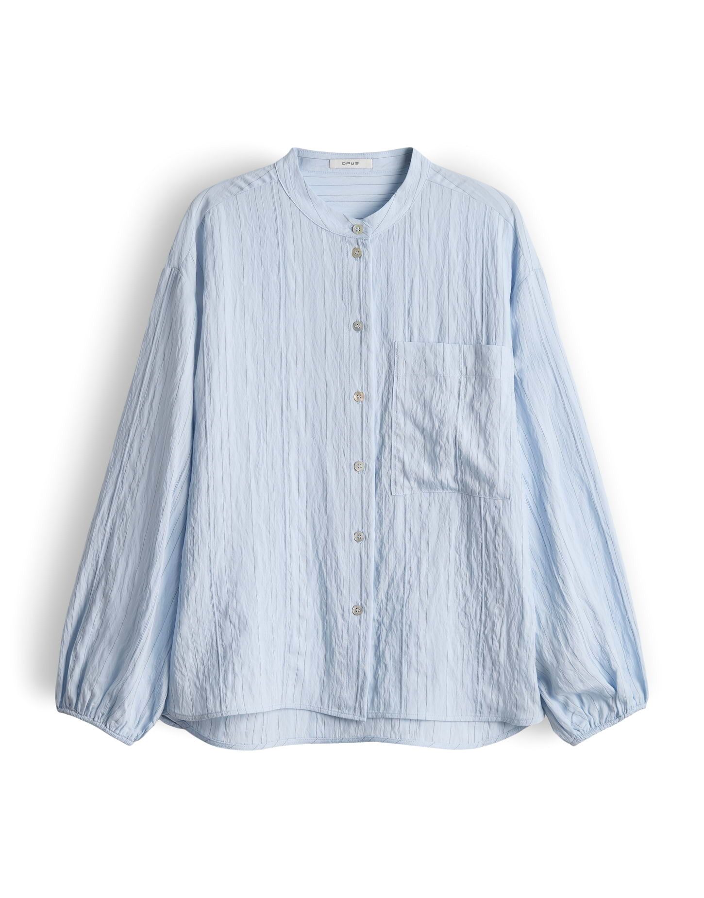 OPUS Langarmbluse Flaria aus Webware mit Streifenstruktur Perlmuttknöpfe, aufgesetzte Brusttasche, leichte Transparenz