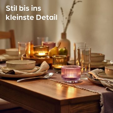 Praknu Teelichthalter Glas Set - Teelichtgläser Grün - Teelichter Glas Lila Für Tischdeko (4 St), Stabile Kerzenhalter mit Stil für Heimdekoration & Hochzeit