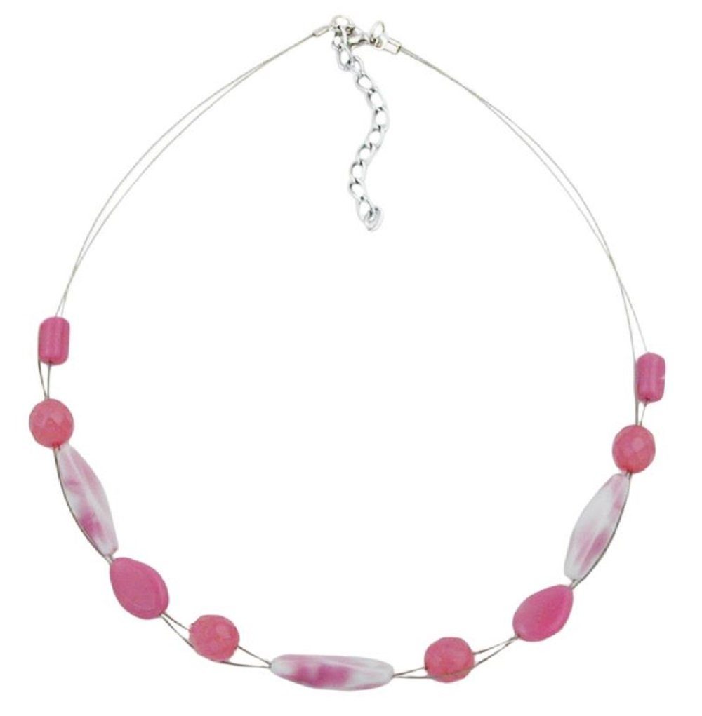 unbespielt Collier Drahtkette mit Glasperlen Vierkantolive Weiß-Rosa-Töne 45 cm, Modeschmuck für Damen