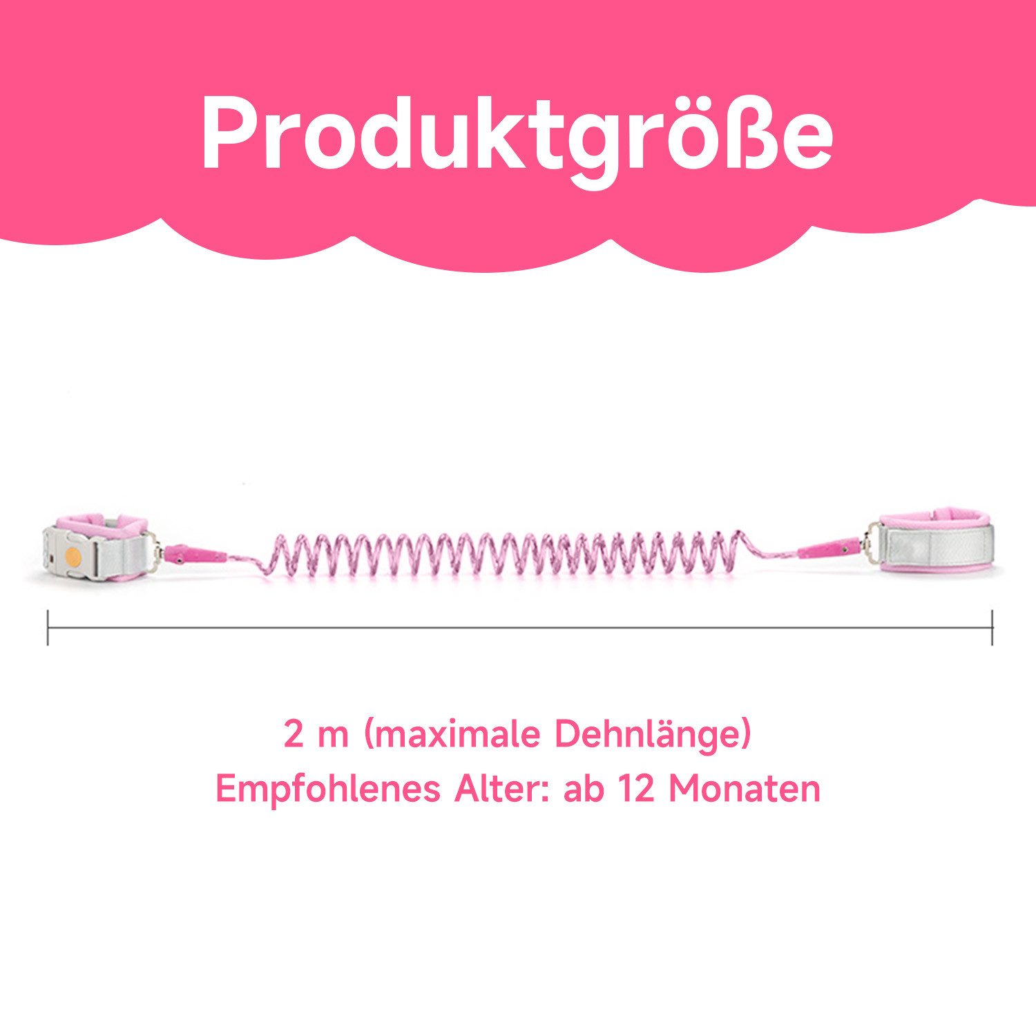 HEYHIPPO Führleine Kinder Sicherheitsleine 2m mit Schloss & Reflektor Blau/Pink, (Kinderleine mit Sicherheitsgurt –für Menschenmengen & Ausflüge), Anti-Verlust Leine – elastisches Stahlseil, für Spaziergänge & Reisen