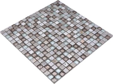 Mosani Mosaikfliesen Glasmosaik Resin Stahl Mosaik grau glänzend / 10 Mosaikmatten