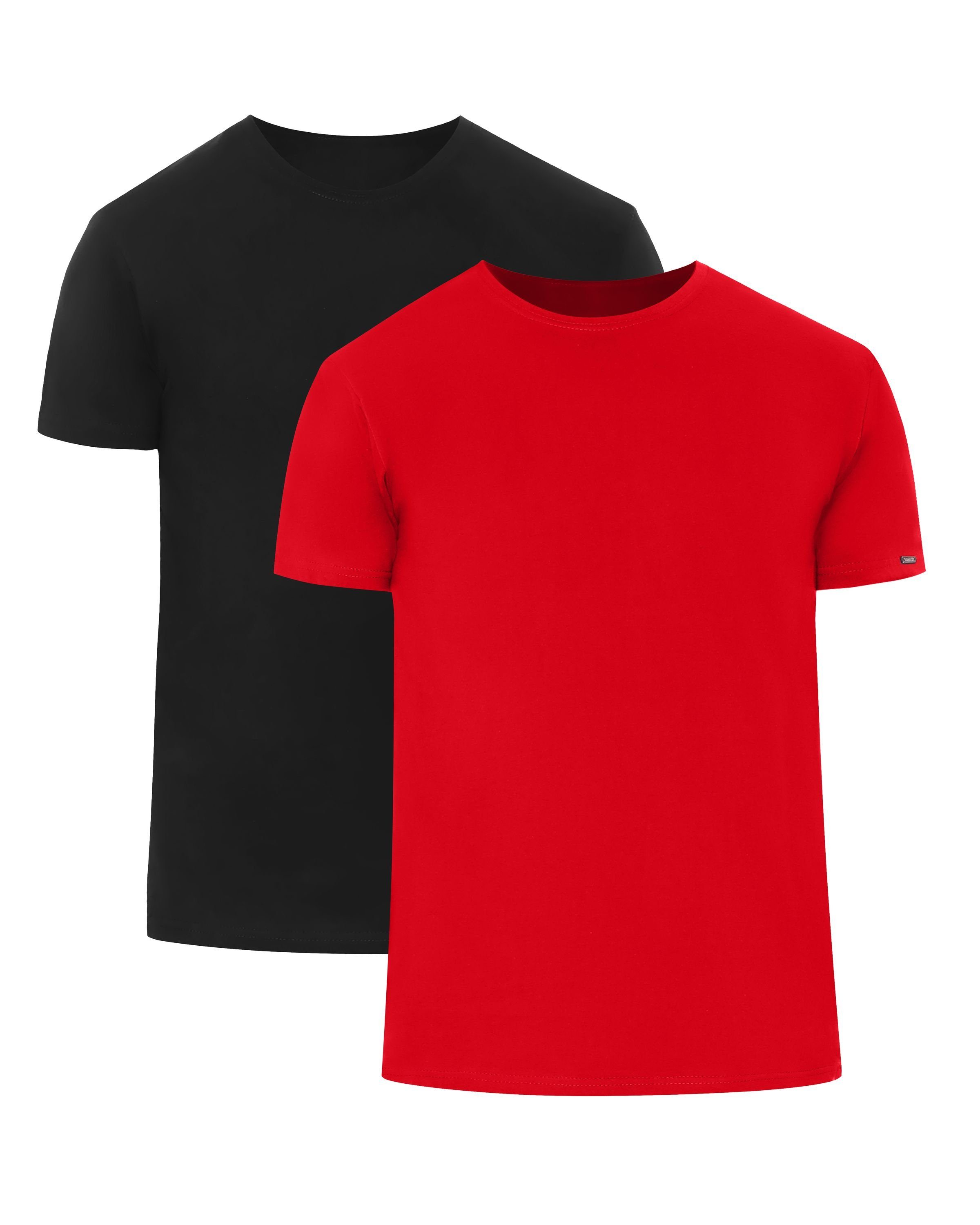 Cornette T-Shirt Herren T-Shirts mit U-Ausschnitt 2er Pack CR068 (1-tlg) Schwarz/Rot (2 Pack)