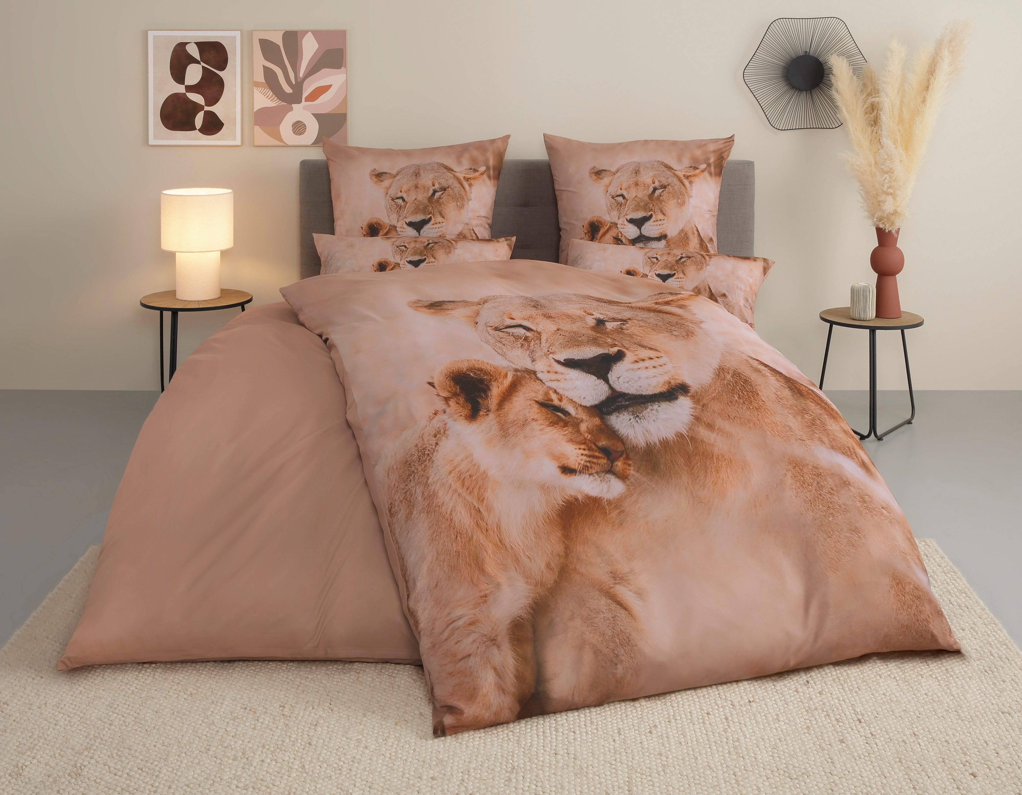 OTTO home Bettwäsche Lyki, Microfaser, 2 teilig, ab Größe 135x200 cm, 100% Polyester, Katze, Pferd, Löwe, Pinguin
