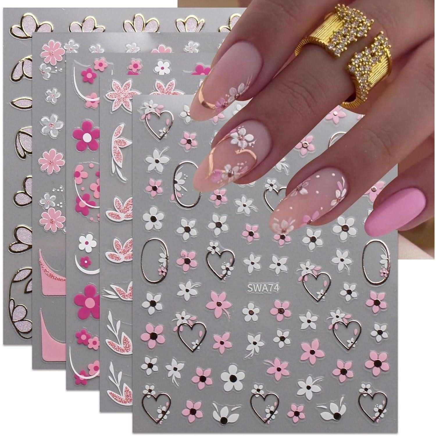 LuxusKollektion Nageldesign Zubehör Nagelsticker selbstklebend Blume 9 Blatt floral Nageldesign Frühling