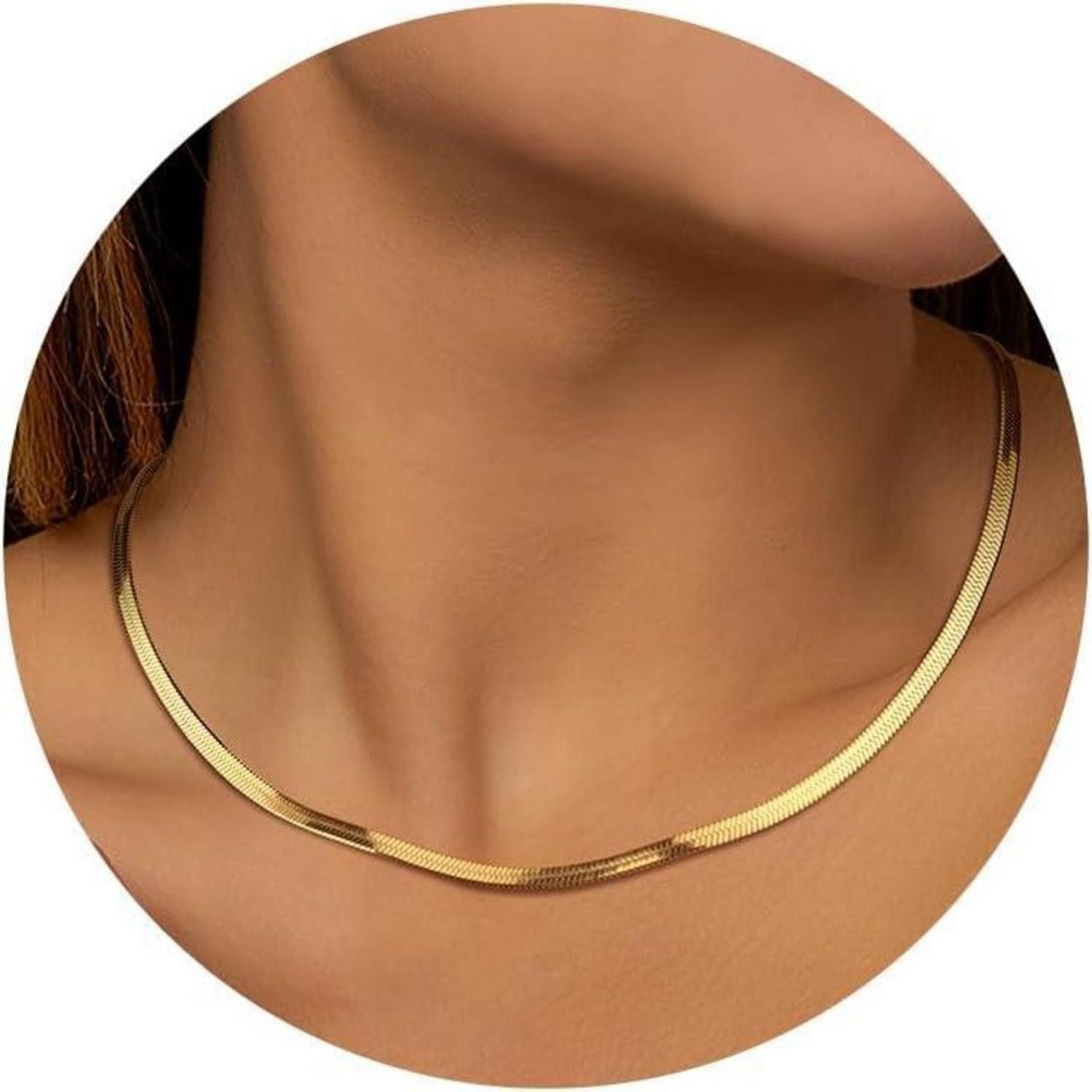 LuxusKollektion Schlangenkette Halskette 14K vergoldet Edelstahl Choker Damen Style E:3MM 15ZOLL