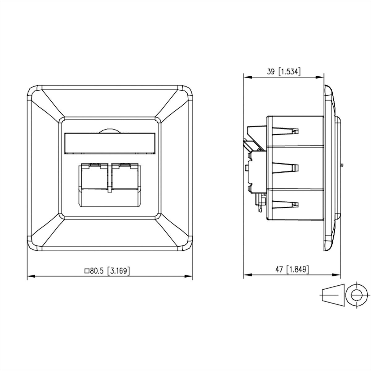 Metz Connect E-DAT C6A IDC Dose, 2 Port Netzwerk-Panel (bestückt, 2 Ports, UP, reinweiß, 130D381002-I)