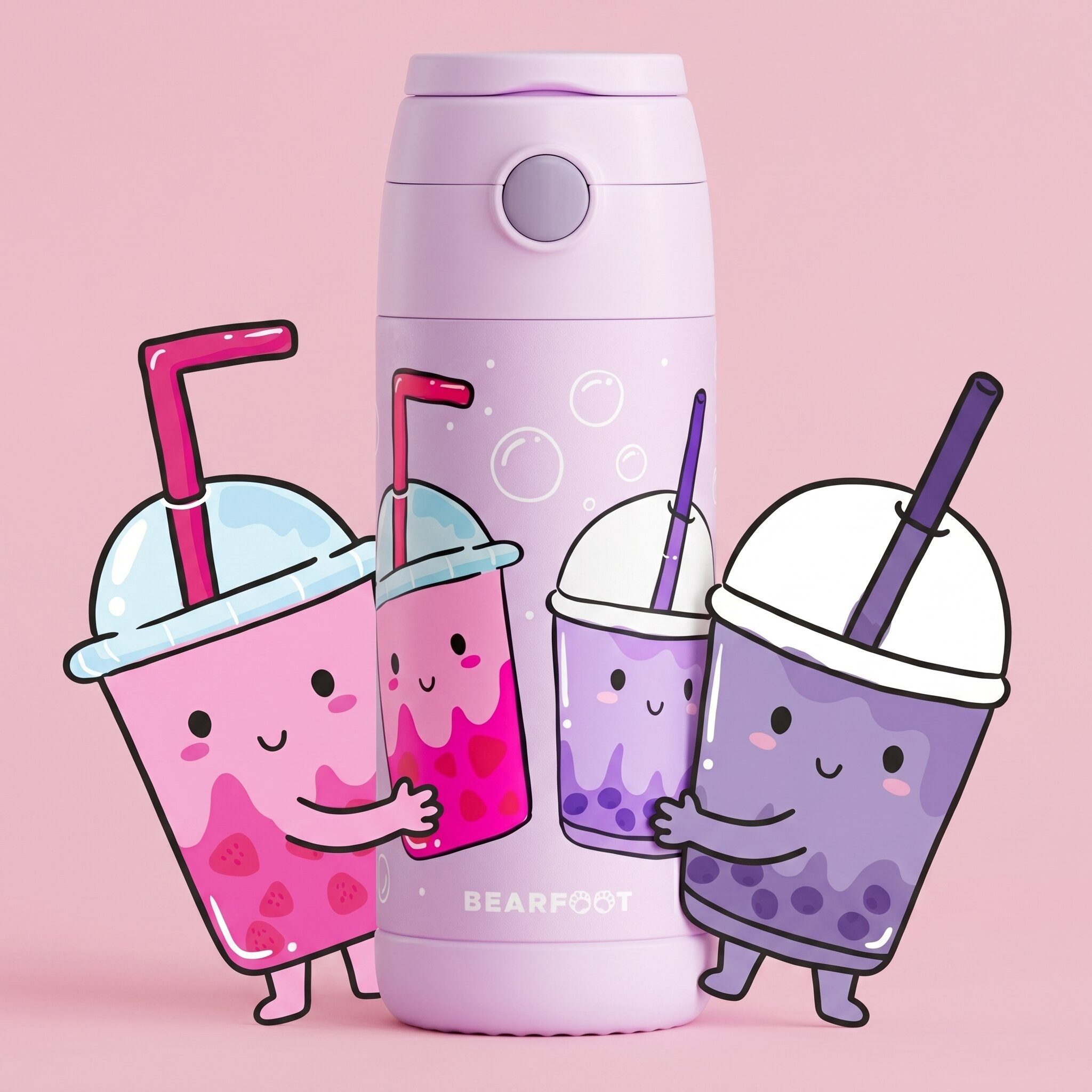 BEARFOOT Trinkflasche Thermo Kinder Trinkflasche Edelstahl - BubbleTea lila, Thermosflasche, auslaufsicher, Edelstahl, Kinderflasche, BPA-frei – Bild 2 von 5