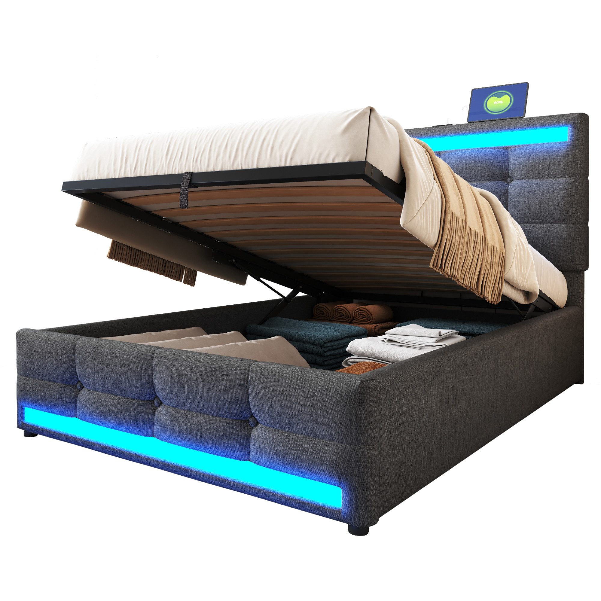 REDOM Polsterbett mit USB-Anschlüssen, RGB-LED-Licht und günstig online kaufen