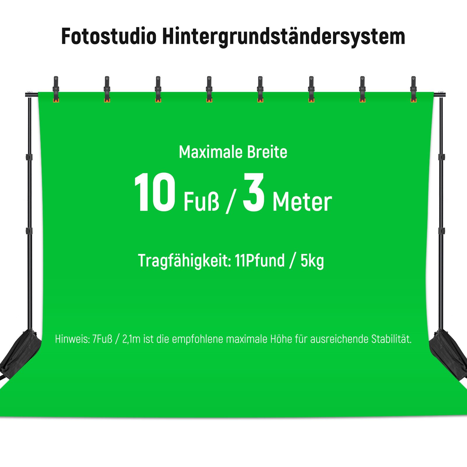 Neewer Hintergrundsystem NK-ST0204 Fotostudio Hintergrund Stützsysteme, 3m breit 2m hoch, Verstellbarer Hintergrundständer, 2 Sandsäcken, Tragetasche für Studio