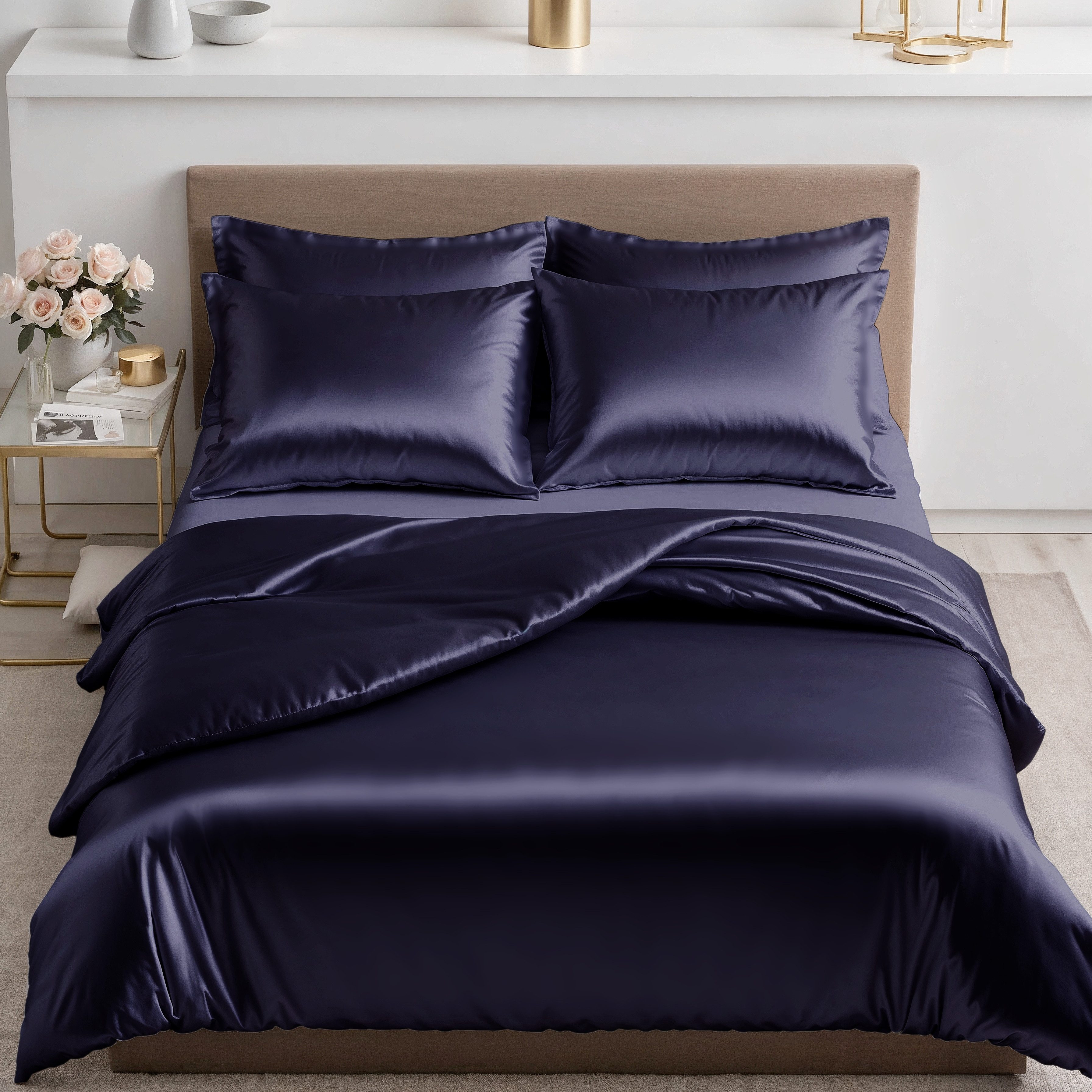 Cozyor Bettwäsche Satin glänzend 135x200, 155x200, 155x220, 200x200cm mit Reißverschluss, Satin, dunkelblau Ocean, 3 teilig, Edel und hochwertig