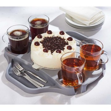 HAC24 Tablett Kuchen Torten Serviertablett Kuchenteller Kuchenplatte Tortenplatte, Polypropylen, (Set, 2-tlg), Kunststoff Rund mit 4 Tassenhalter und 2 Ablagen