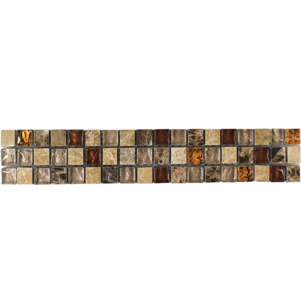 Mosafil Mosaikfliesen Glas Naturstein Mosaikbordüre Gabon Braun, Naturstein-Glas-Marmor 30.000x4.800, braun, Verlegefertig auf ein Netz geklebt - Wasserfest