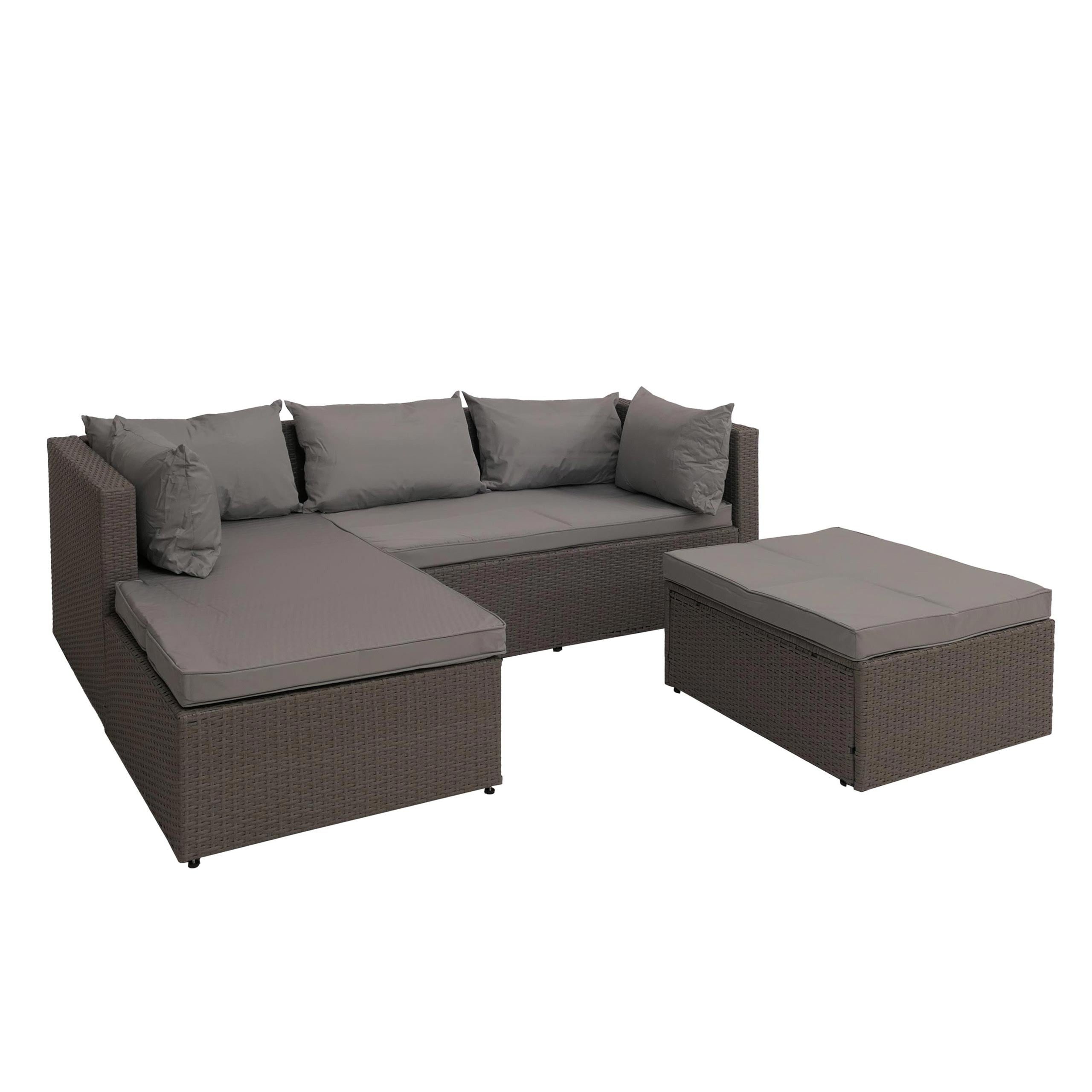 PROREGAL® Gartenlounge-Set Poly-Rattan Garnitur Balkon-Set Sofa Sitzgruppe Grau