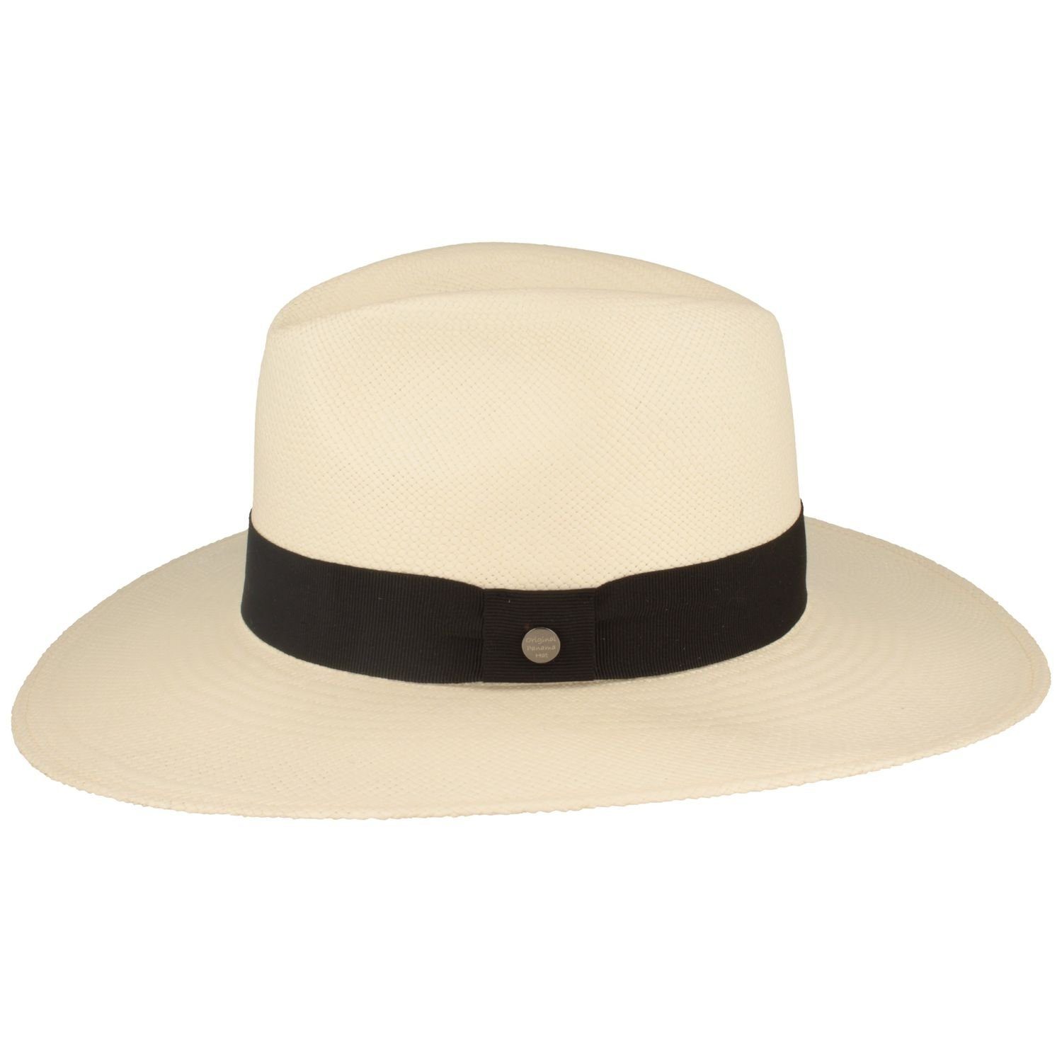 Breiter Strohhut feiner original Panama Ripsband-Garnitur und Hut UV-Schutz weiß 50+ mit