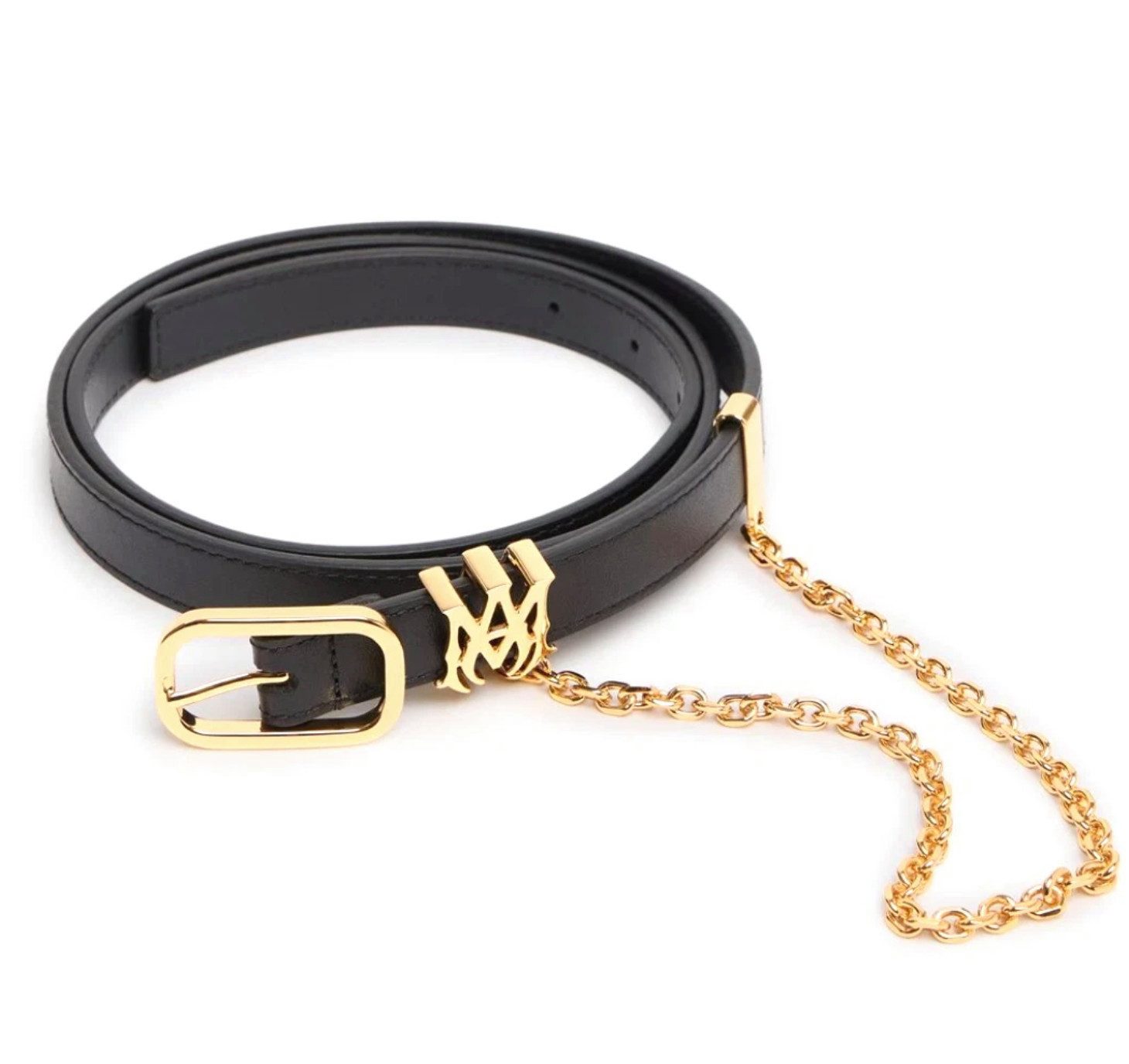 AMIRI Ledergürtel MA Chain Belt 2cm Ledergürtel mit goldener Kette und Signature Abnehmbare Metallkette in Goldoptik