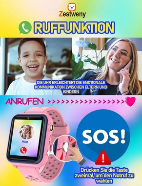 Zestweny Fur Kinder mit Videofunktion, MP3-Player Smartwatch, mit Call SOS und 16-Puzzle-Spiele, 10-Story Selfie-Kamera